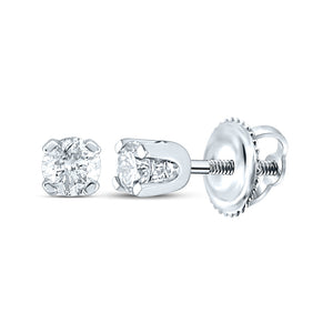 14kt White Gold Womens Round Diamond Solitaire Earrings 1/10 Cttw
