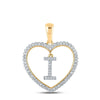 10kt Yellow Gold Womens Round Diamond Heart I Letter Pendant 1/4 Cttw