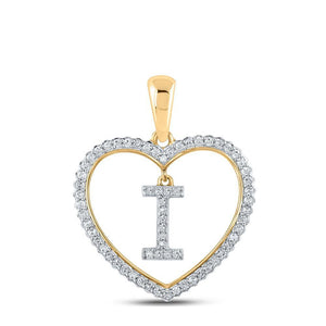 10kt Yellow Gold Womens Round Diamond Heart I Letter Pendant 1/4 Cttw