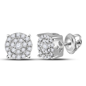 10kt White Gold Womens Round Diamond Cluster Earrings 1/8 Cttw