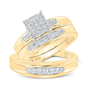 10kt Yellow Gold His Hers Round Diamond Square Matching Wedding Set 1/2 Cttw