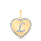 10kt Yellow Gold Womens Round Diamond Heart L Letter Pendant 1/4 Cttw