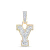 10kt Yellow Gold Mens Baguette Diamond Y Initial Letter Charm Pendant 1/2 Cttw