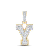 10kt Yellow Gold Mens Baguette Diamond Y Initial Letter Charm Pendant 1/2 Cttw