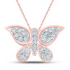 10kt Rose Gold Womens Round Diamond Butterfly Pendant 1/6 Cttw
