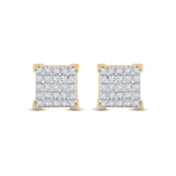 10kt Yellow Gold Round Diamond Square Earrings 1/6 Cttw