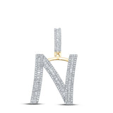 10kt Yellow Gold Mens Baguette Diamond Initial N Letter Charm Pendant 7/8 Cttw