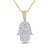 14kt Yellow Gold Mens Baguette Diamond Hamsa Hand Charm Pendant 1/2 Cttw