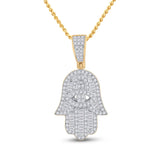 14kt Yellow Gold Mens Baguette Diamond Hamsa Hand Charm Pendant 1/2 Cttw