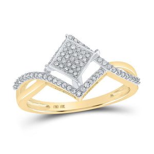 10kt Yellow Gold Womens Round Diamond Offset Square Cluster Ring 1/4 Cttw
