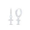 10kt White Gold Womens Round Diamond Cross Hoop Dangle Earrings 1/8 Cttw
