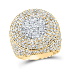 14kt Yellow Gold Mens Round Diamond Statement Cluster Circle Ring 6 Cttw