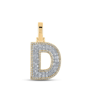 10kt Yellow Gold Mens Baguette Diamond D Initial Letter Charm Pendant 1/2 Cttw