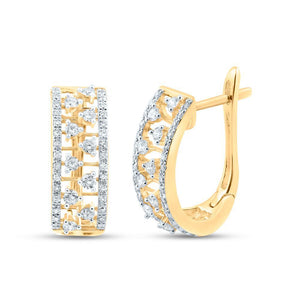 14kt Yellow Gold Womens Round Diamond Oblong Hoop Earrings 1/2 Cttw