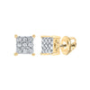 10kt Yellow Gold Womens Round Diamond Square Cluster Earrings 1/6 Cttw