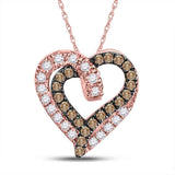 10kt Rose Gold Womens Round Brown Diamond Heart Pendant 1/3 Cttw