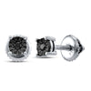 Sterling Silver Womens Round Black Color Enhanced Diamond Solitaire Stud Earrings 1/20 Cttw