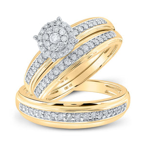 10kt Yellow Gold His Hers Round Diamond Halo Matching Wedding Set 1/2 Cttw