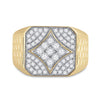 10kt Yellow Gold Mens Round Diamond Square Cluster Textured Ring 3/4 Cttw