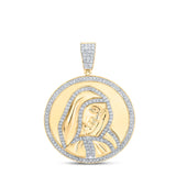 10kt Yellow Gold Mens Round Diamond Mother Mary Circle Charm Pendant 1 Cttw
