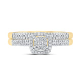 10kt Yellow Gold Round Diamond Halo Bridal Wedding Ring Band Set 1/4 Cttw