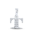 10kt White Gold Womens Round Diamond T Initial Letter Pendant 1/12 Cttw