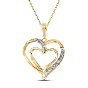 Yellow-tone Sterling Silver Womens Round Diamond Heart Pendant 1/10 Cttw