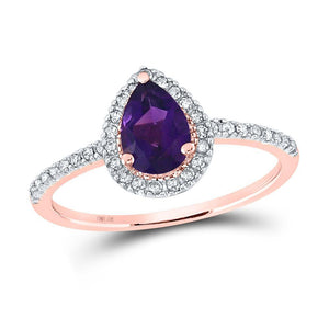 10kt Rose Gold Womens Pear Synthetic Amethyst Solitaire Ring 3/4 Cttw