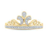 10kt Yellow Gold Womens Round Diamond Crown Tiara Band Ring 1/10 Cttw