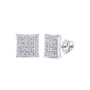 10kt White Gold Womens Round Diamond Square Earrings 1/6 Cttw