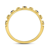 10kt Yellow Gold Womens Round Blue Sapphire Dot Flower Stackable Band Ring 1/12 Cttw