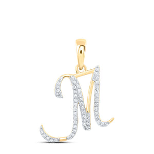 10kt Yellow Gold Womens Round Diamond M Initial Letter Pendant 1/6 Cttw