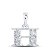 10kt White Gold Womens Round Diamond H Initial Letter Pendant 1/10 Cttw