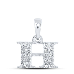 10kt White Gold Womens Round Diamond H Initial Letter Pendant 1/10 Cttw