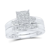 10kt White Gold His Hers Round Diamond Square Matching Wedding Set 1/2 Cttw