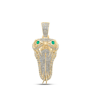 10kt Yellow Gold Mens Round Emerald Diamond Snake Charm Pendant 2-7/8 Cttw