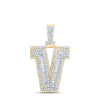 10kt Yellow Gold Mens Round Diamond V Initial Letter Charm Pendant 1 Cttw