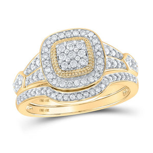 10kt Yellow Gold Round Diamond Cluster Bridal Wedding Ring Band Set 1/5 Cttw