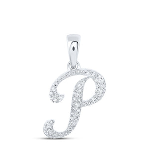 10kt White Gold Womens Round Diamond P Initial Letter Pendant 1/8 Cttw