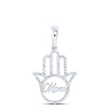 10kt White Gold Womens Round Diamond Mom Hamsa Pendant 1/3 Cttw