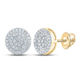 14kt Yellow Gold Round Diamond Disk Circle Earrings 1/3 Cttw