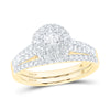 14kt Yellow Gold Round Diamond Halo Bridal Wedding Ring Band Set 1 Cttw