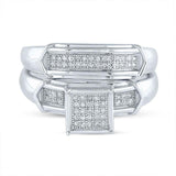 Sterling Silver Round Diamond Square Bridal Wedding Ring Band Set 1/5 Cttw