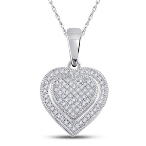 10kt White Gold Womens Round Diamond Heart Pendant 1/6 Cttw