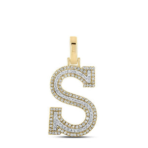 10kt Two-tone Gold Mens Round Diamond S Initial Letter Pendant 3/8 Cttw
