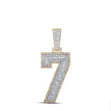 14kt Two-tone Gold Mens Baguette Diamond Number 7 Charm Pendant 1-1/3 Cttw