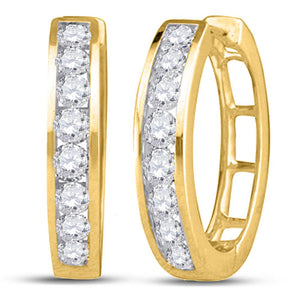10kt Yellow Gold Womens Round Diamond Hoop Earrings 1/2 Cttw
