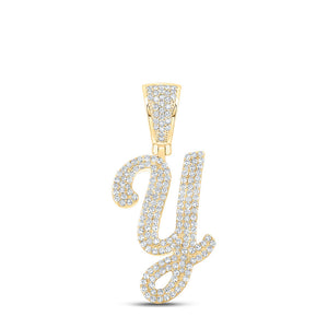 10kt Yellow Gold Mens Round Diamond Y Initial Letter Charm Pendant 7/8 Cttw