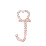 10kt Rose Gold Womens Round Diamond J Heart Letter Pendant 1/10 Cttw