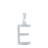 10kt White Gold Womens Round Diamond E Initial Letter Pendant 1/10 Cttw